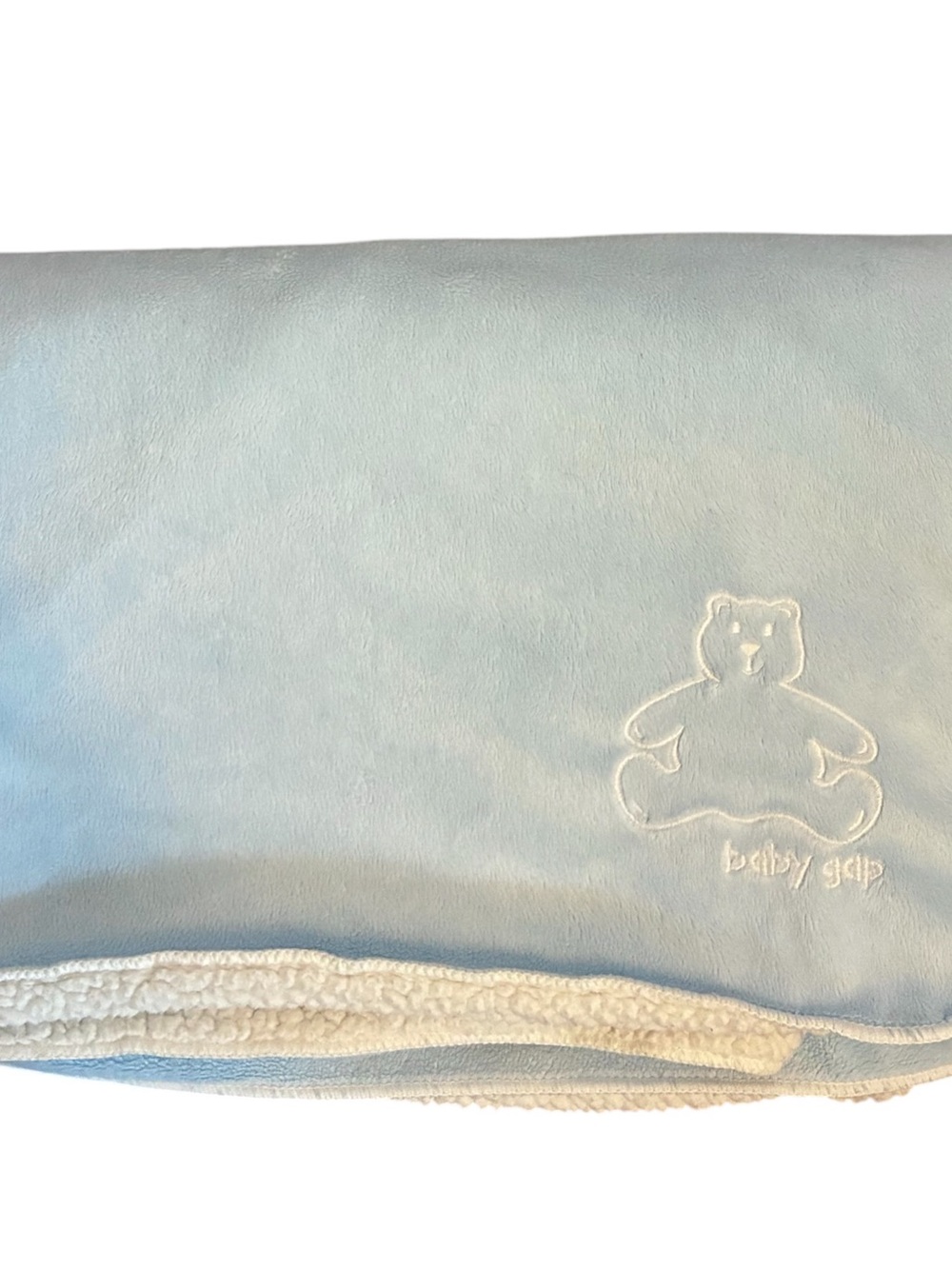 Baby Gap Infant Blanket Blue Plush White Sherpa Bear 29”x39”